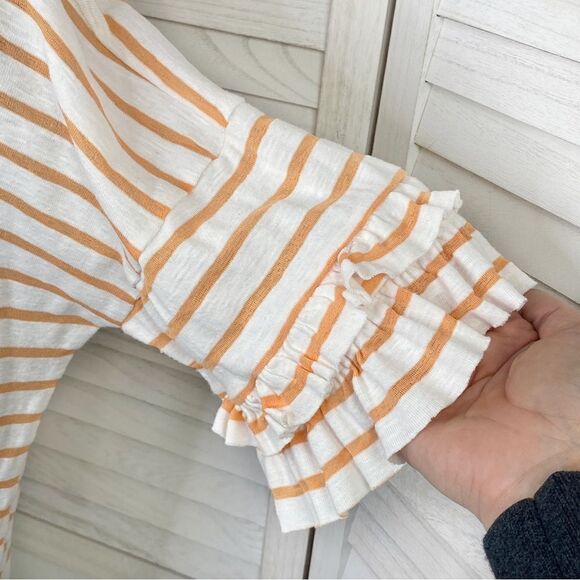 Hem & Thread Striped Slub Knit Short Ruffle Sleeve T-shirt White Orange Large - Picture 6 of 12